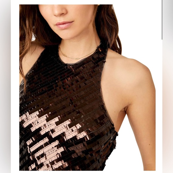 Free People intimately free disco fever black sequin sash neck tie top size S - Picture 4 of 8